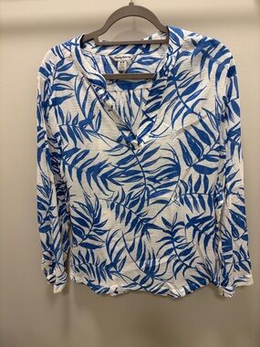 Tommy Bahama White Tunic Top with Blue Leaf Print